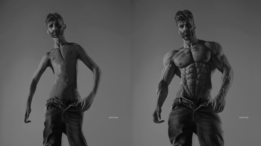 Weak gigachad vs strong gigachad comparison  meme template